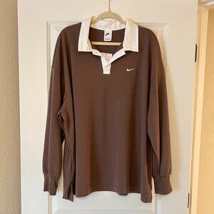 Nike Brown Rugby Polo Collared Long Sleeve T-Shirt Shirt